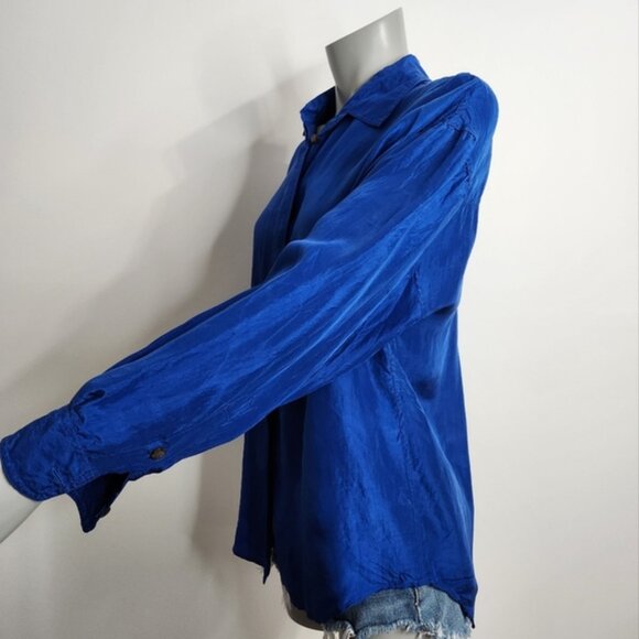 Vintage Express Irridescent Blue 100% Silk Button Down Shirt Size XS - Picture 11 of 14